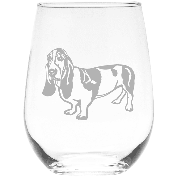 C&M Personal Gifts Basset Hound Themed, Dog Stemless Wine Glass - Dog Lover Gift - 17 oz. (Style B2)