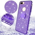 thumbnail image 3 of Apple iPhone 7/8 Plus Case, Glitter Cute Phone Case Girls Kickstand, Bling Diamond Rhinestone Bumper Ring Stand Sparkly Luxury Clear Soft Protective iPhone 7 Plus Case for Girl Women - Purple, 3 of 5