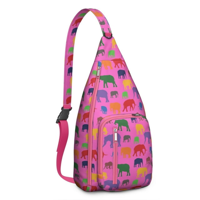 Vintage Elephant Sling Backpack - Retro Tribal Pattern Shoulder Bag with Layered Storage, Fashionable Pack for Students & Office Workers