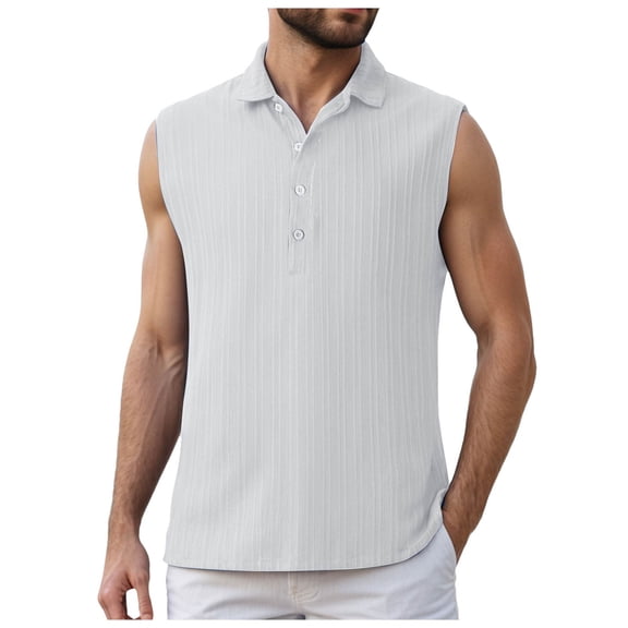 TANGQIOP Men T-Shirts Short Sleeve Half-Placket Sleeveless Base Layer Undershirts Outdoor Casual Vest Quick Dry Breathable White XL