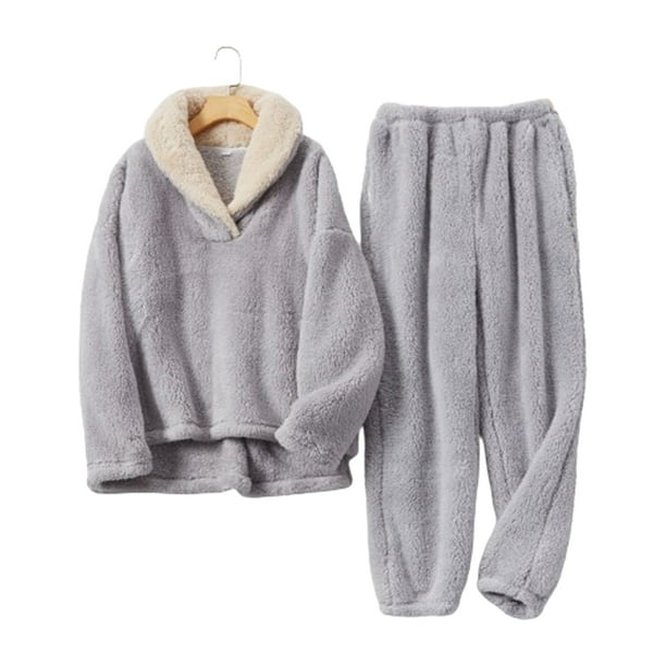 Conjunto de pijamas de franela Minnieouse de otoño e invierno para mujer Gris M