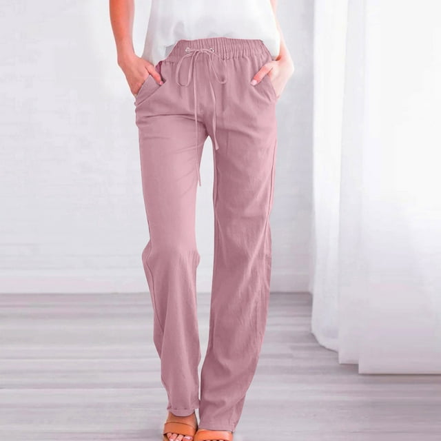 Sentmoon Womens Linen Pants Oversized Drawstring High Elastic Waist Activewear Loose Wide Leg Solid Color Stretchy Sweat Pants Womens Summer Stylish for Leisure Wear S