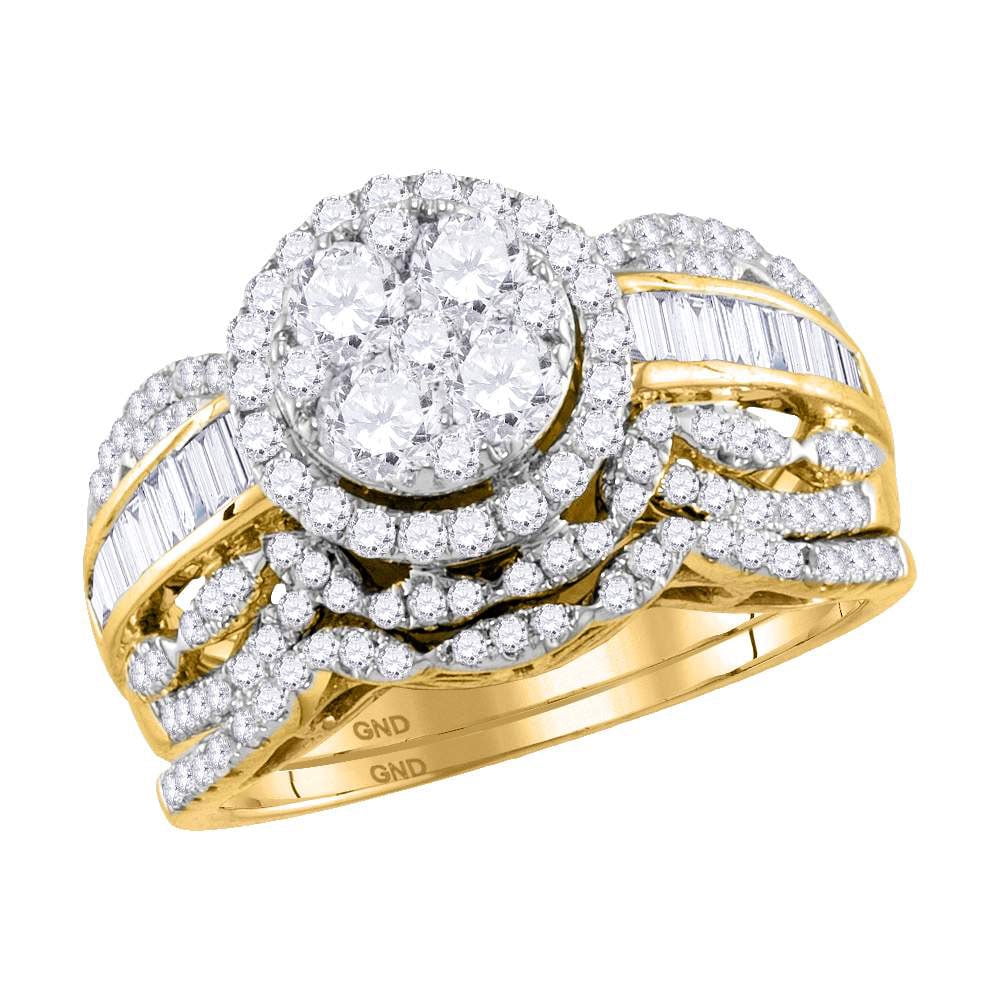 14kt Yellow Gold Womens Round Diamond Cluster Halo Bridal