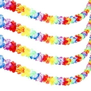 JOVITEC Multicolor Tropical Flower Lei Garland Flower Leaves Banner for Hawaiian Luau Decorations (Style A, 4 Pack)