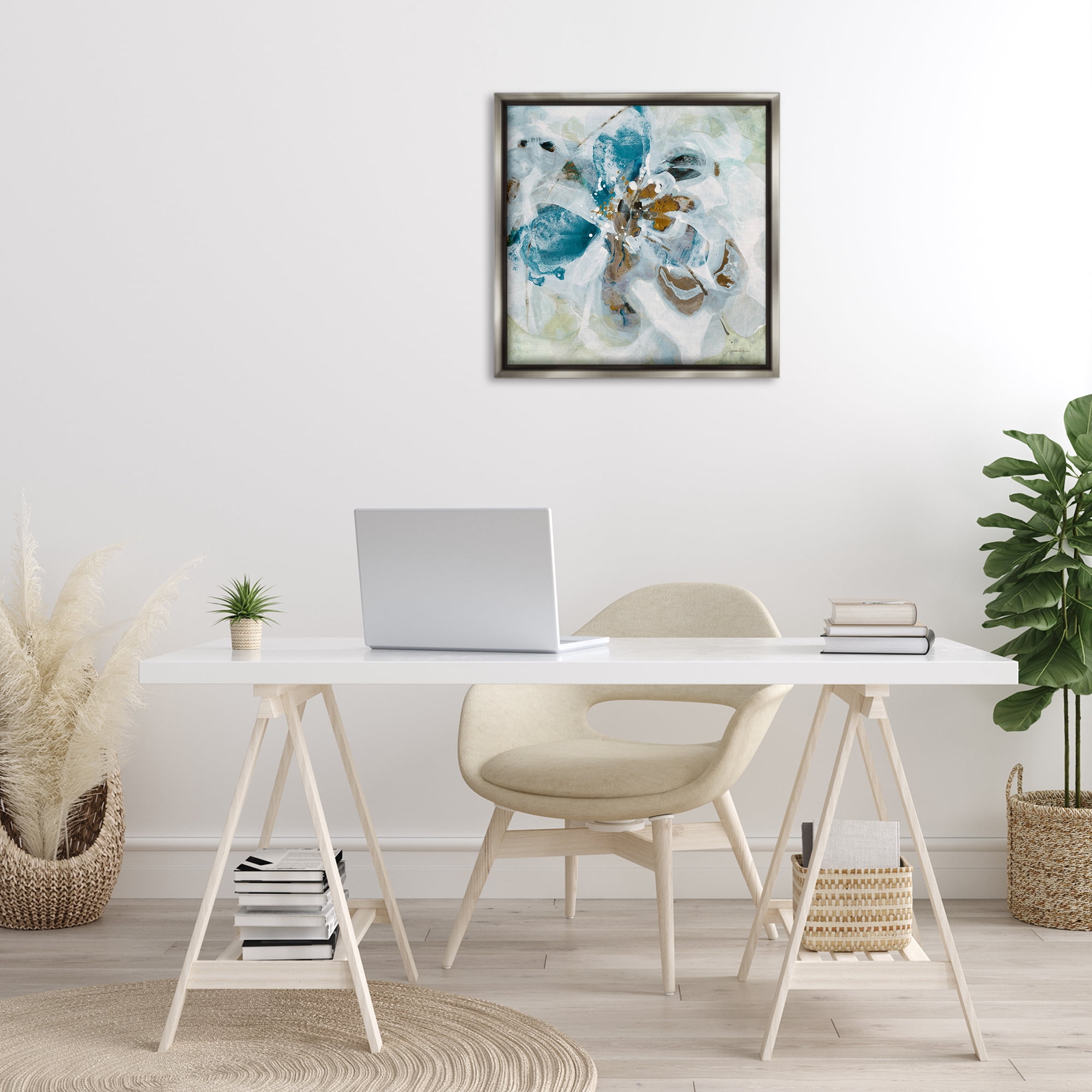 Stupell Industries Abstract Botanical Distortion Abstract Painting Gray Floater Framed Canvas Art Print Wall Art, 25 x 25