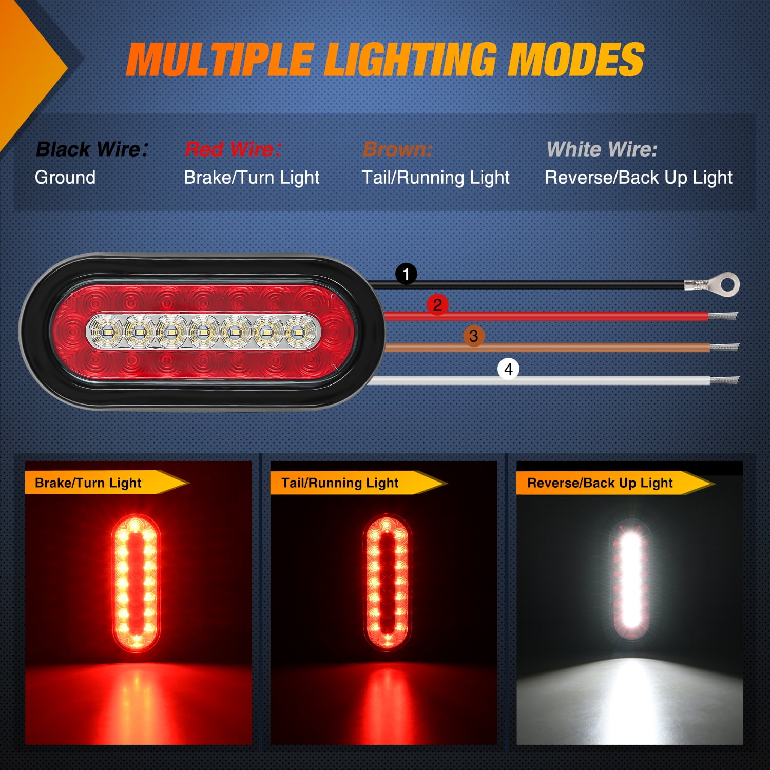 Nilight 6Inch Oval Trailer Tail Light 2PCS Red Brake Stop Turn Light White Reverse Back Up Lights with Flush Mount Grommets Plugs Mounting Brackets for RV Truck Trailer Luggage Rack