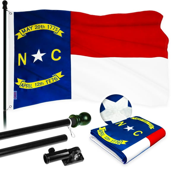 G128 - 6 Feet Tangle Free Spinning Flagpole (Black) North Carolina Flag Brass Grommets Embroidered 3x5 ft (Flag Included) Aluminum Flag Pole