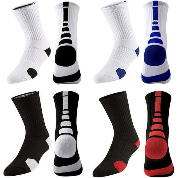 4 Pares, Calcetas Deportivas para Basquetbol, Calcetines de Compresión para Hombres Transpirables y Duradero de Algodón Mid Crew, Calcetín para Futbol, Correr, Running, Gym, 4 Pares