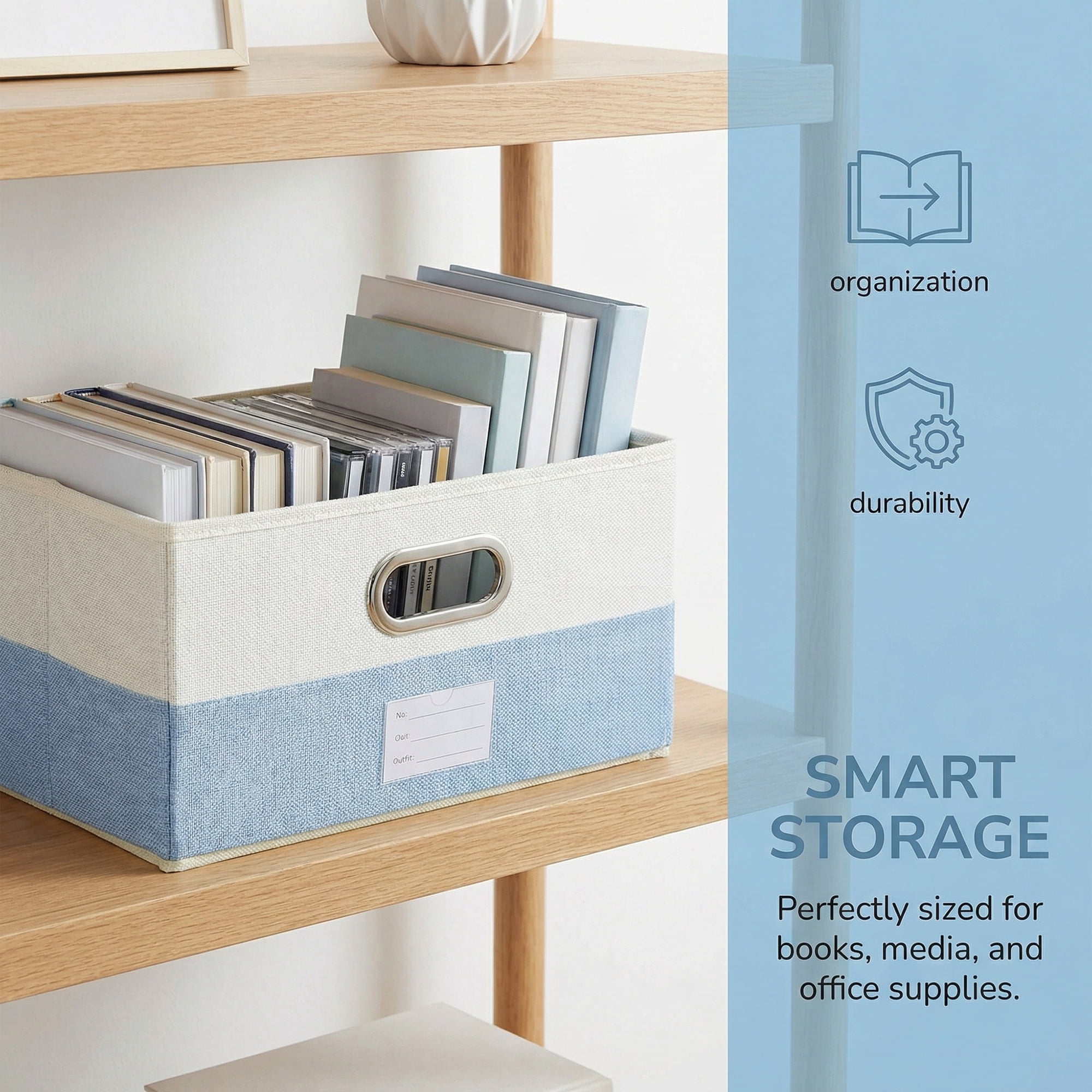 Unique Bargains Fabric Storage Bin with Lids Blue 15*9.8*8.3in