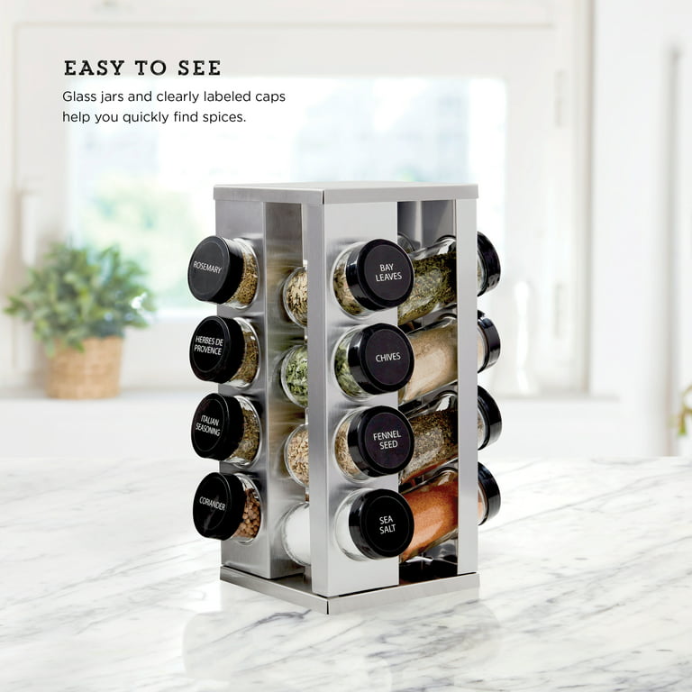 12-Jar Revolving Spice Rack Organizer - Spinning Countertop Herb and Spice  Rack Organizer with 12 Glass Jar Bottles (Spices Not Included)