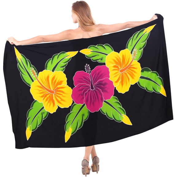 HAPPY BAY Women's Beachwear Summer Beach Wrap Bikini Wraps Sarong Coverups Skirt Bathing suit Swimsuit Swimwear Swim Cover up for Women One Size Coal, Hibiscus
