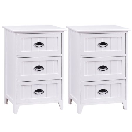 Gymax 2 PCS 3 Drawers Nightstands End Table Storage Wood ...