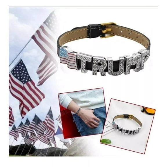 TRUMP Rhinestone Letter Bracelet - Black Adjustable Band Go Trump