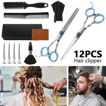Wekvgz Hair Cutting Scissor Professional, 12 Pcs Stainless Steel Barber Kit Hairdresser Scissors Set Salon Home Shear Kit with Barber Hair Razor Comb Clips for Men Women Pet