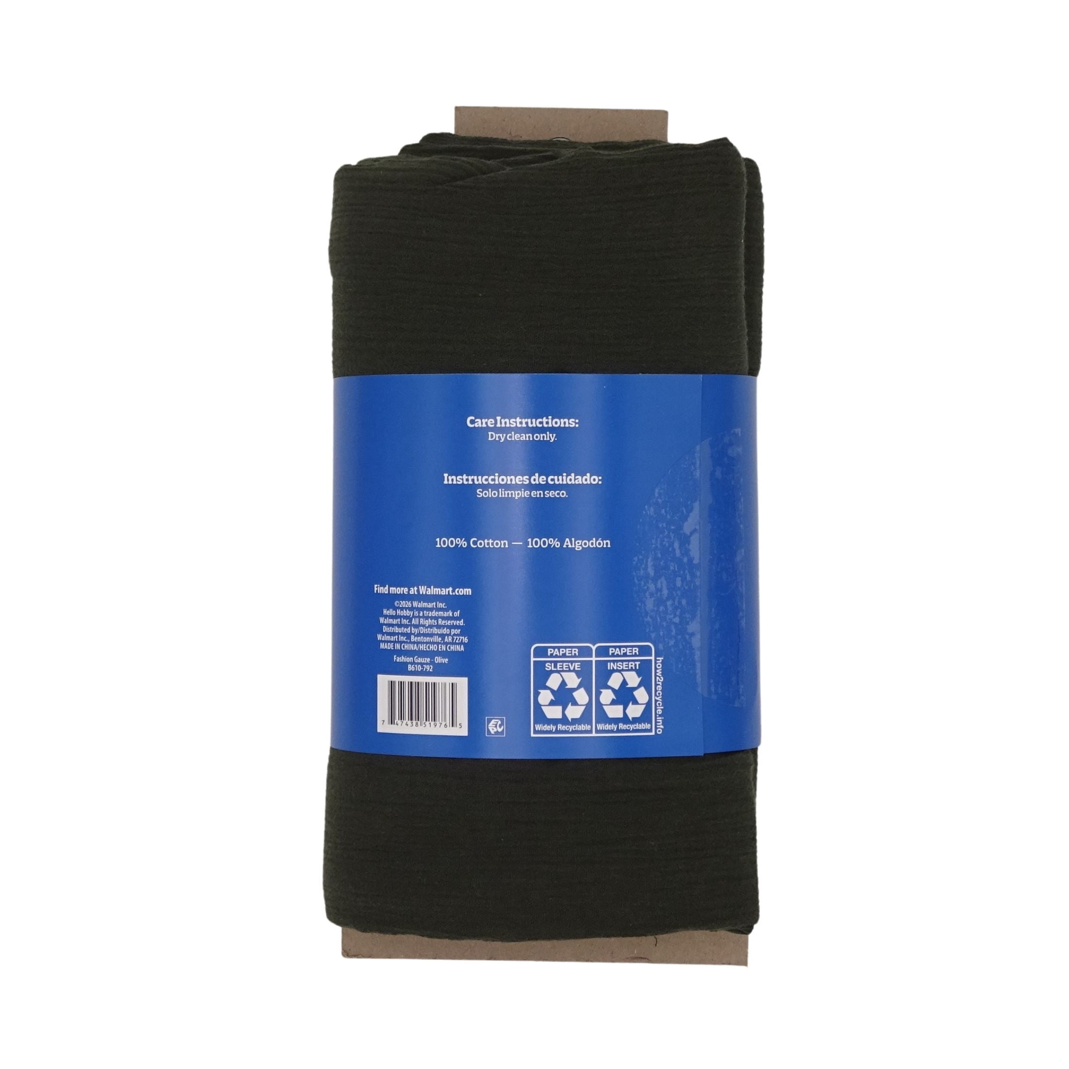 Hello Hobby 48” x 72” 100% Cotton Cotton Gauze 2 Yard Precut Fabric, Olive, 48" Wide for Sewing & Crafting