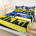 thumbnail image 3 of Homewish Yellow Blue Helmet Bed Sheets, Eat Sleep Football Rugby King Sheets, Modern Sports City Print Sheet Set, Ultra Soft Bedroom Decor, 4 Pieces, 3 of 7