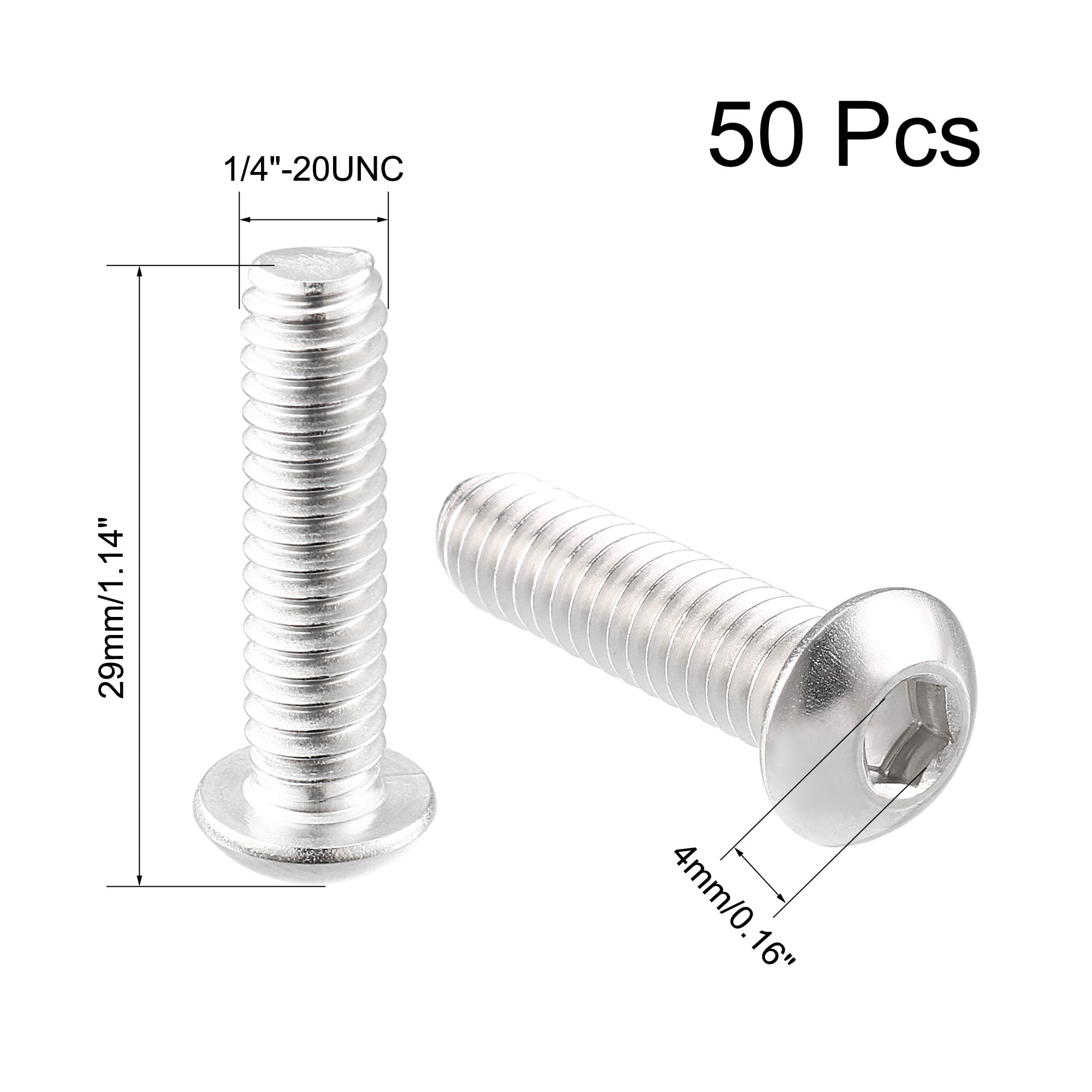 Unique Bargains 50Pcs 1/4"-20x1" Stainless Steel Hex Socket Button Head Bolts Screws