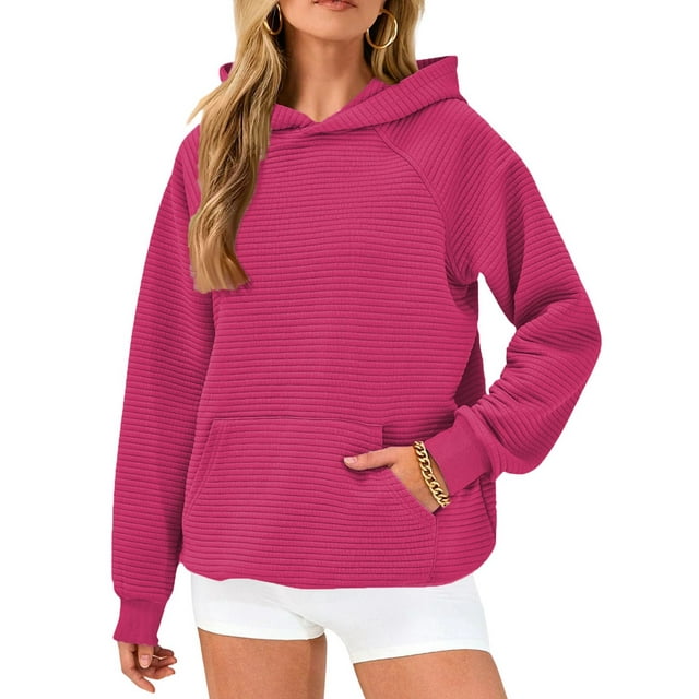 Womens Oversized Hoodies Waffle Sweatshirts Fall Fashion Pullover Sweaters Winter Clothes Red S