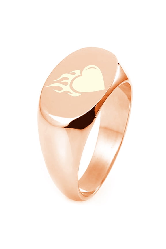 Sterling Silver Flaming Heart Engraved Oval Flat Top Polished Ring