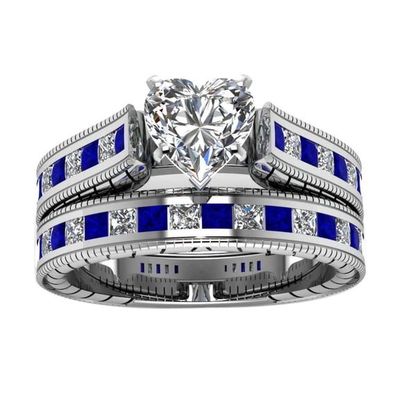 GYVAIN White Gold Plated Heart cut 1CT CZ Women Wedding Ring Sets Blue Engagement Ring for Woman
