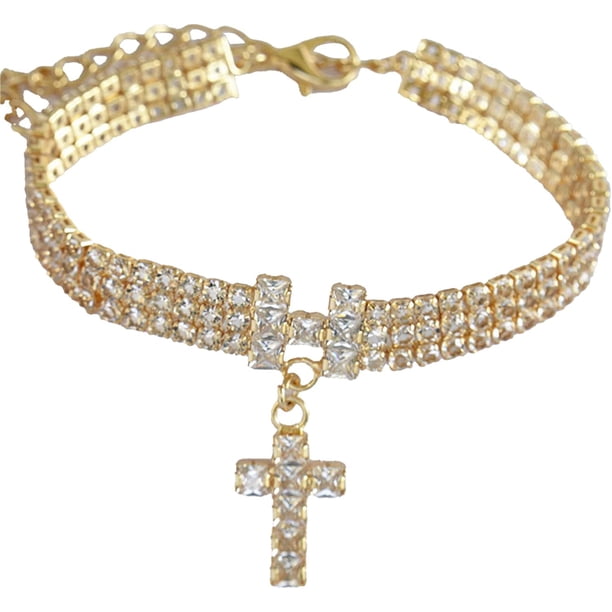 1 Uds. Collar dorado brillante con diamantes de imitación para mascotas, Collar ajustable con diamantes de imitación para gatos y perros, Collar elástico para mascotas, Collar cruzado con diamantes de imitación para Sincero Electrónica