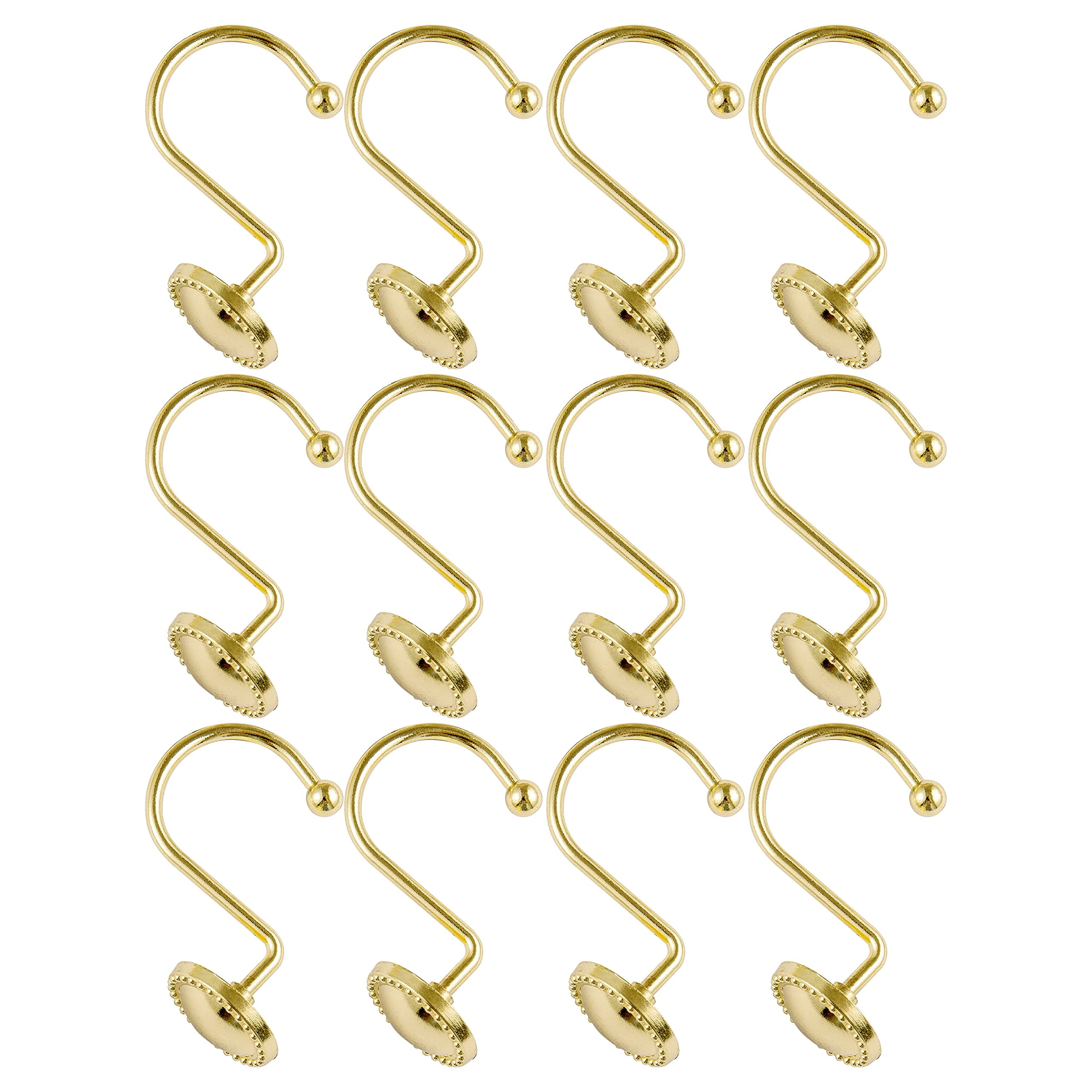 Utopia Alley Shower Hooks - Shower Curtain Rings for Bathroom - Rust Proof Shower Curtain Hooks for Shower Curtain or Liner - Set of 12, Gold