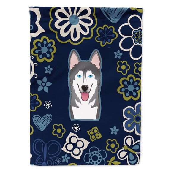 Blue Flowers Alaskan Malamute Flag Garden Size BB5069GF