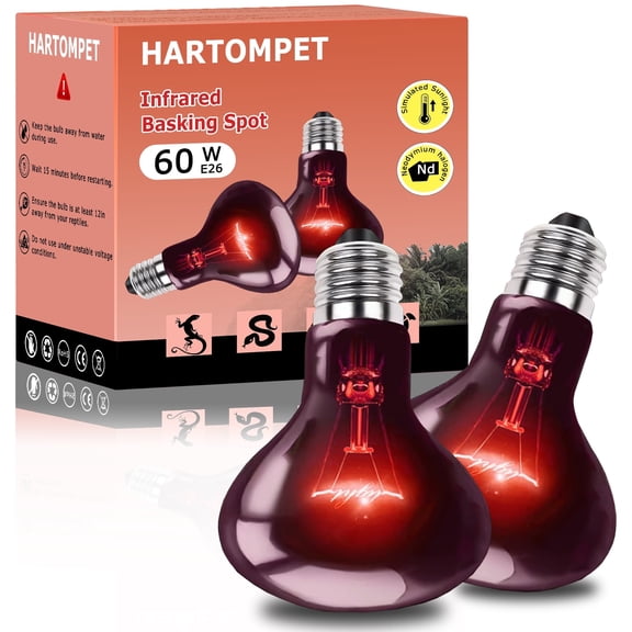 HARTOMPET 60W Infrared Red Heat Lamp – Basking Bulb for Lizards & Chickens,R63, 2PCS