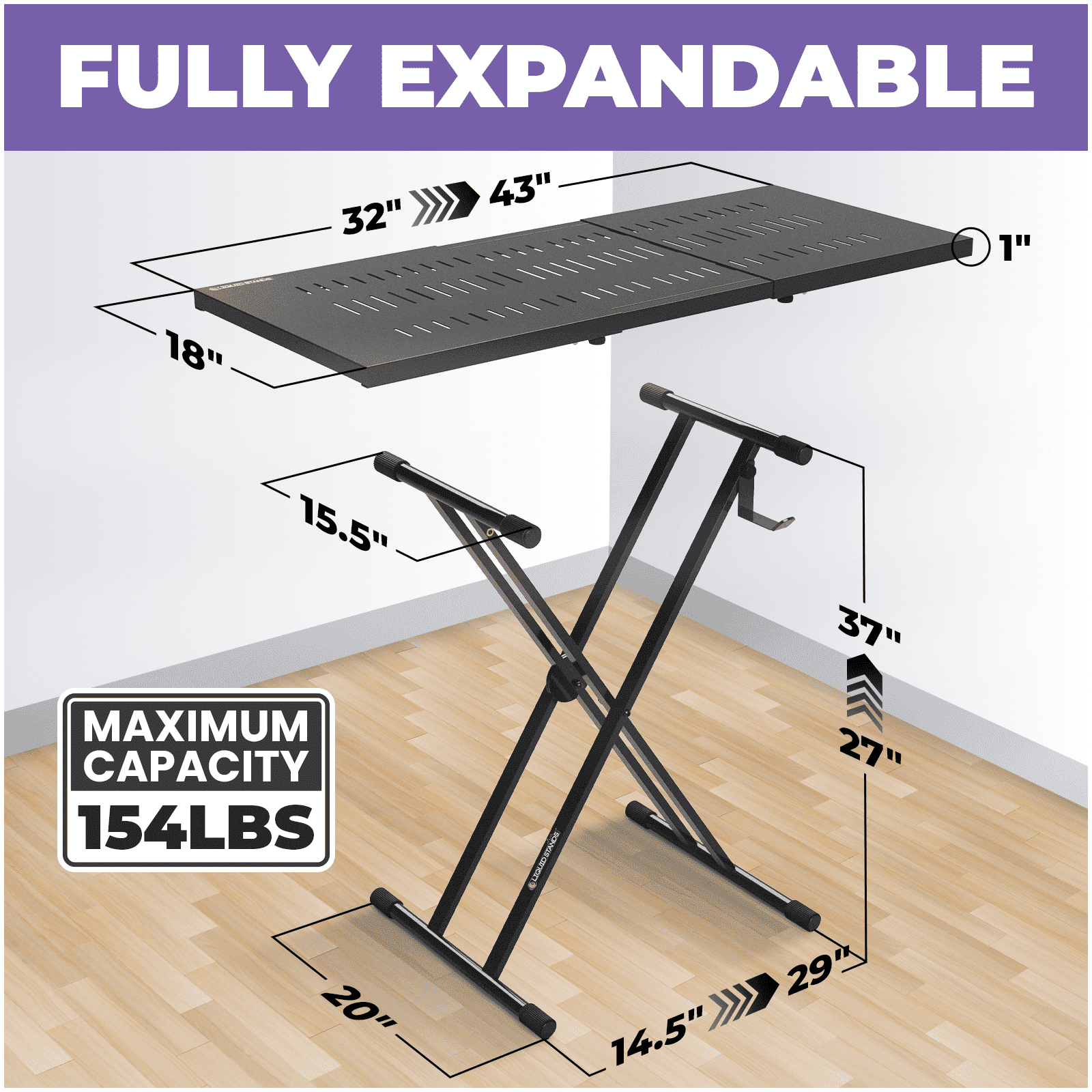 Restored Liquid Stands Expandable DJ Table Stand Portable Audio Mixer Stand - Midi Keyboard Stand & Synth Stand - DJ Booth Portable X Style Keyboard Stand & Tabletop DJ Desk (Refurbished)