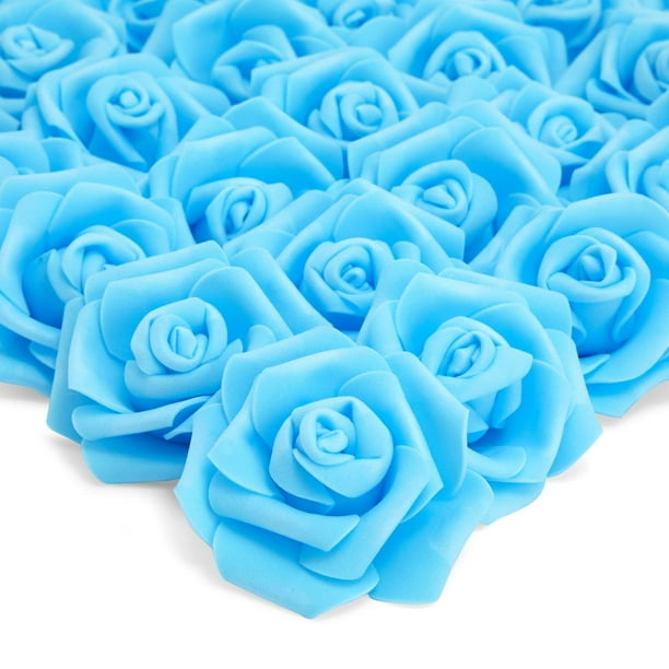 Paquete de 100 flores de imitación, seda realista Juvale, 7,6 cm, cabeza azul Juvale Rosas Artificiales