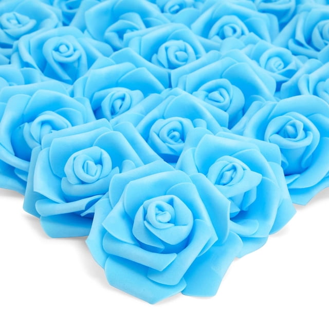 Paquete de 100 flores de imitación, seda realista Juvale, 7,6 cm, cabeza azul Juvale Rosas Artificiales