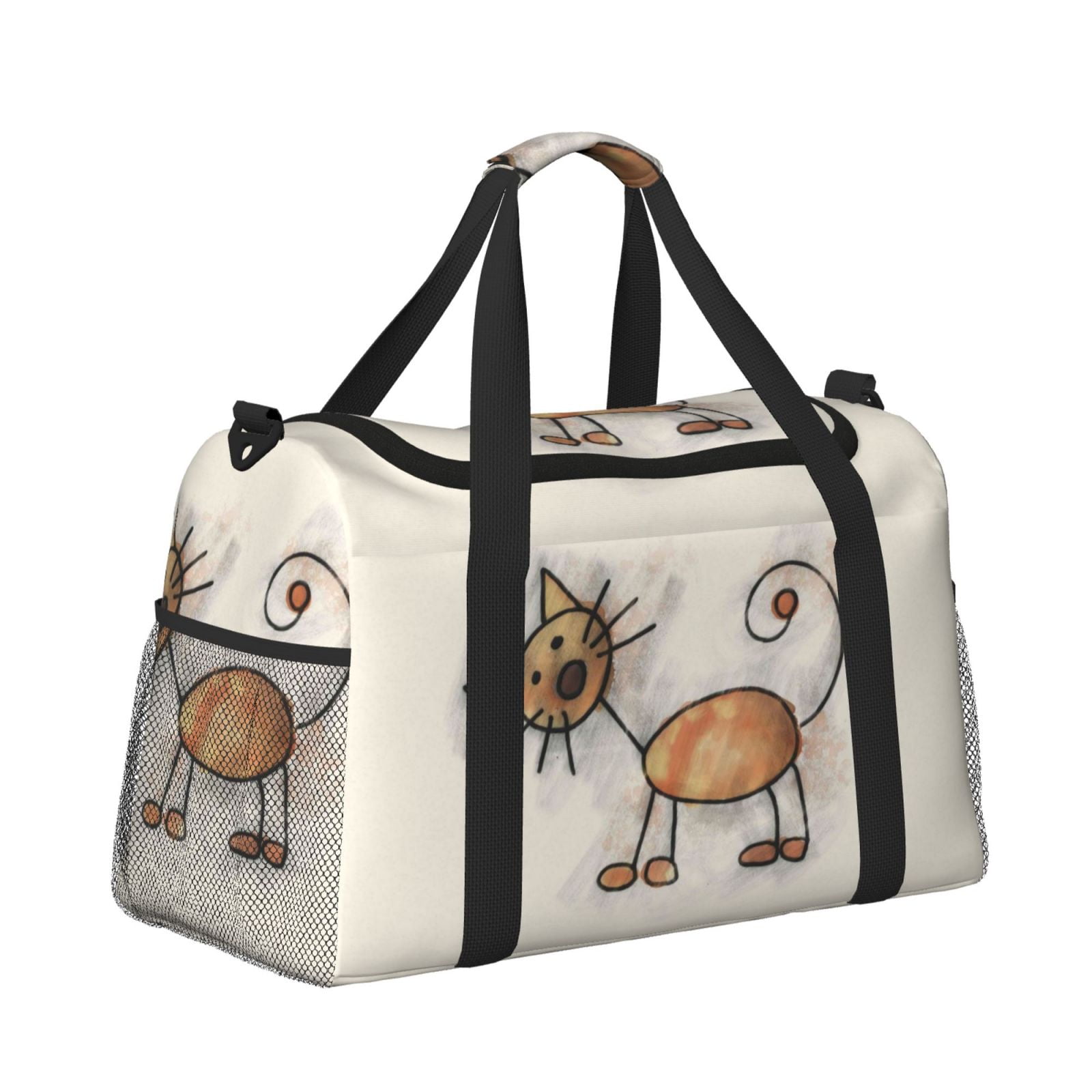 Fuzoiu Brown Cat Cartoon Print Travel Duffle Bag,Carry On Tote Bags,Duffel Bag,Sport Gym Bag, Hospital Bag for Labor and Delivery, Overnight Bag,Luggage Bag
