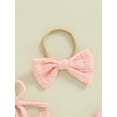 thumbnail image 6 of Bslissey Infant Baby Girls Summer Sleeveless Romper Dress Letter Tie Up Strap Tulle Patchwork Pleated Bodysuit with Headband Newborn Sweet Birthday Outfit 3M 6M 9M 12M 18M, 6 of 9