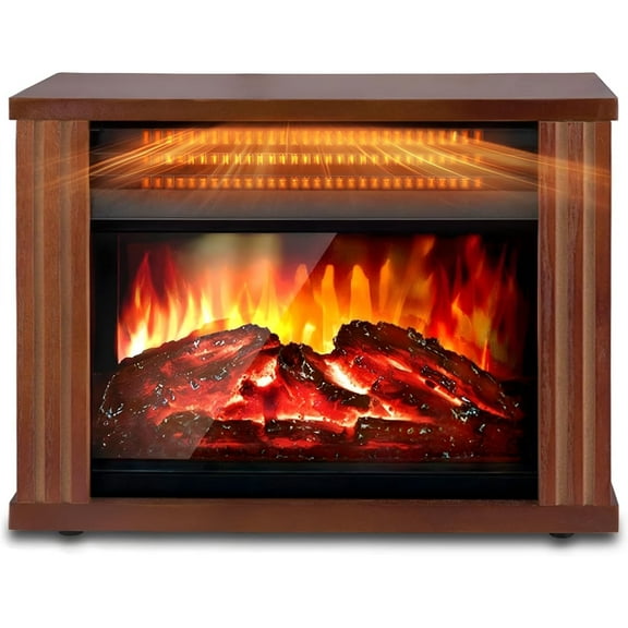Small Electric Fireplace Heater, Mini Wooden Space Tabletop Fireplace with 3D Realistic Flame Effect, Cool and Safe to Touch, Perfect for Study Bedroom Office, Overheating Protection, 1500W