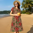 thumbnail image 4 of Balery Rose Mix Leopard 1 Vestidos sueltos de manga corta para mujer, vestidos de verano 2025, vestidos casuales de corte A con vuelo., 4 of 6