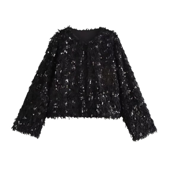 Rutainlusire Womens Fashion Shiny Sequins Fleece Cardigan Jackets 2026 Women's Casual Solid Color Fall/Winter Sequin Long Sleeve Outwear Jackets Coat Top