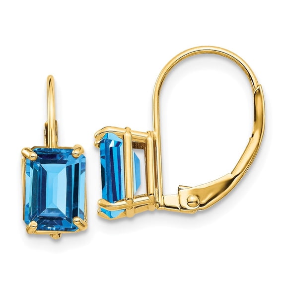 14K Yellow Gold Earring Drop & Dangle Women'S Swiss Blue Topaz Octagon Emerald 16 mm 5