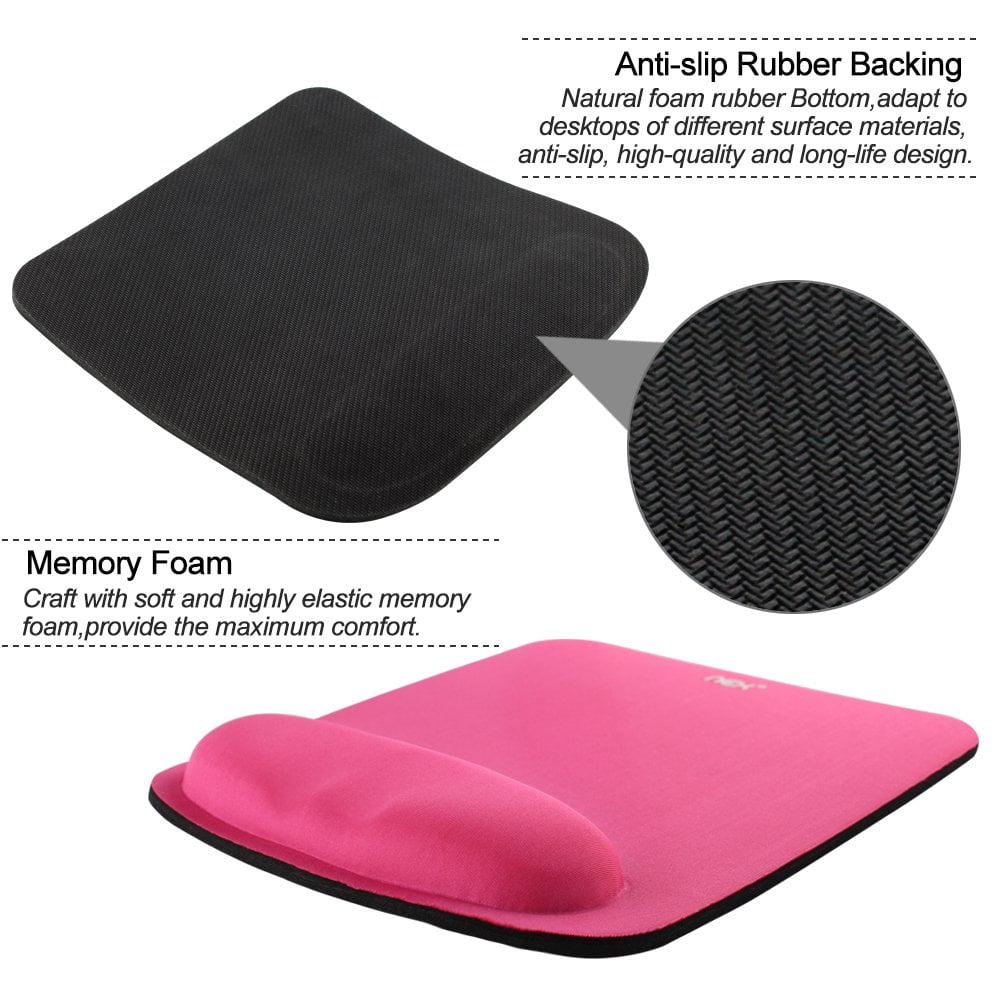NEX Ergonomic Mouse Pad with Wrist Support, Memory Foam Keyboard Wrist Rest for Computer, Pink (NX-PAD003)