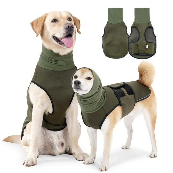 Premium 2-in-1 Dog Anxiety Relief Jacket with Noise-Isolating Hood & Massage Back Panel - Breathable Polyester Calming Vest for Thunder, Fireworks, Travel, Separation Stress - Adjustable Velcro Fit,