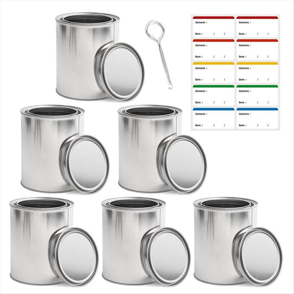 Rollbacks & More Empty Paint Cans with Lids 1 Quart Storage Containers 6 Pieces Metal Can Buckets for Preserving Bottle