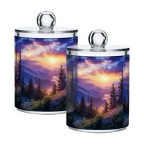 Yayeee 2 Pack Qtip Holder Bathroom Cotton Swab Canister with Lid Clear Dispenser Set, Beautiful Mountain