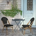 thumbnail image 3 of BizChair Set of 2 Indoor/Outdoor Commercial Bistro Stacking Chair, Black Textilene Back and Seat, Bamboo Print Aluminum Frame in Natural, 3 of 12