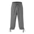 thumbnail image 2 of YMNXA Men's Casual Pants Drawstring Elastic Waist Solid Color Straight Leg Breathable Lightweight Knee Length Trousers With Pockets For Daily Wear,Grey,Xl, 2 of 3