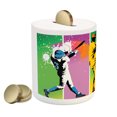 thumbnail image 2 of Baseball Piggy Bank, Players in Different Positions in Playground Action Catcher Pitcher Modern Sports, Ceramic Coin Bank Money Box for Cash Saving, 3.6" X 3.2", Multicolor, by Ambesonne, 2 of 4