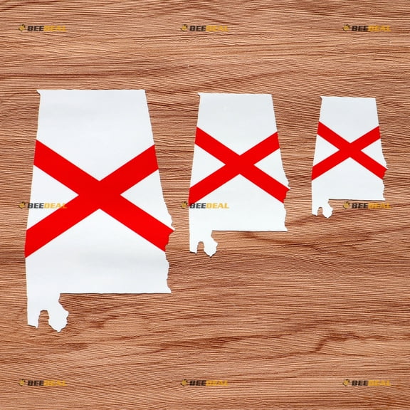 Alabama State Flag Map AL Decal Vinyl Sticker - 3 Pack Glossy, 3 Inches, 4 Inches, 6 Inches - for Car Boat Laptop Cup