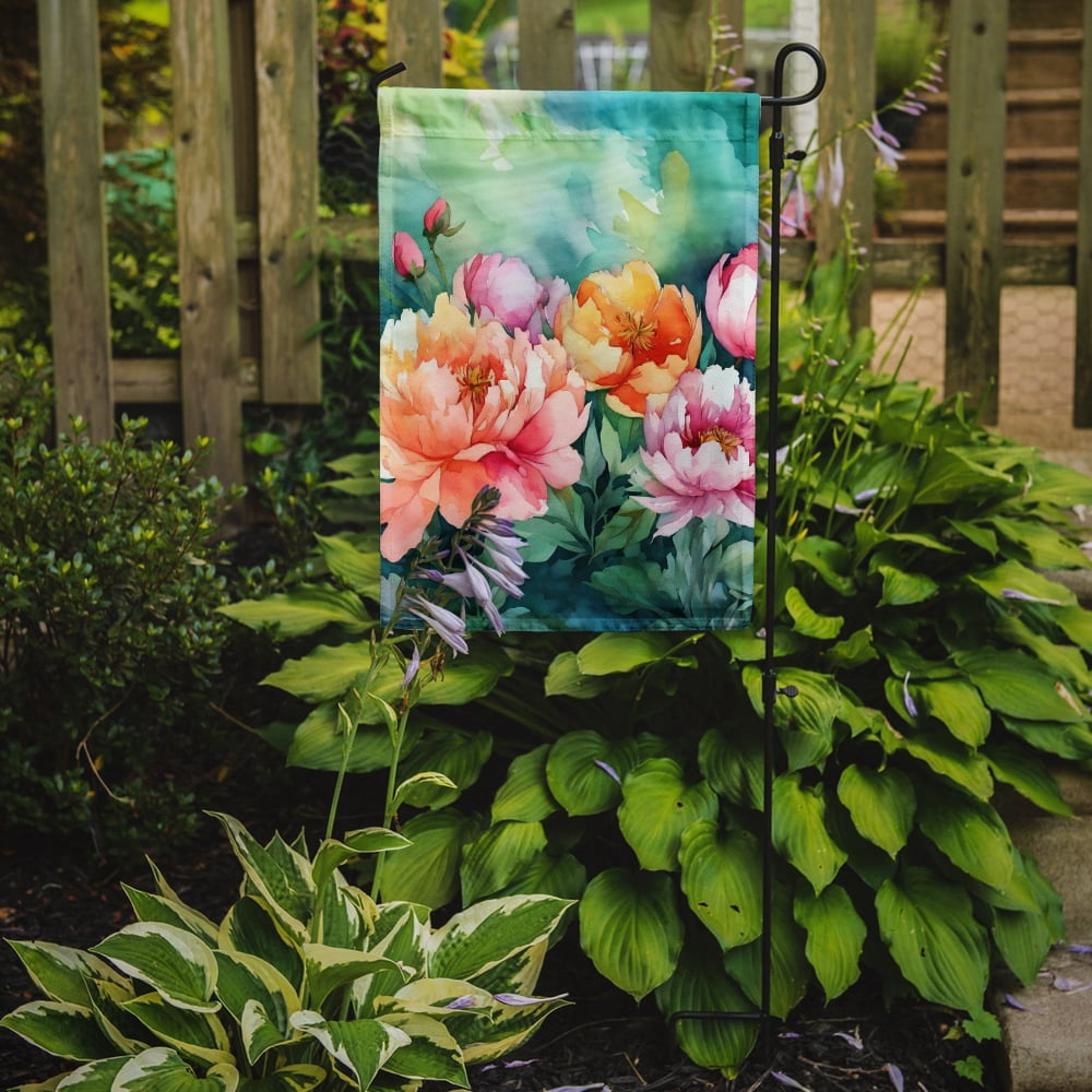 Indiana Peonies in Watercolor Garden Flag 11.25 in x 15.5 in