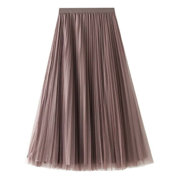 Sngxgn Women's Elastic Waist Party Pleated Midi Skirt(Khaki,One Size)