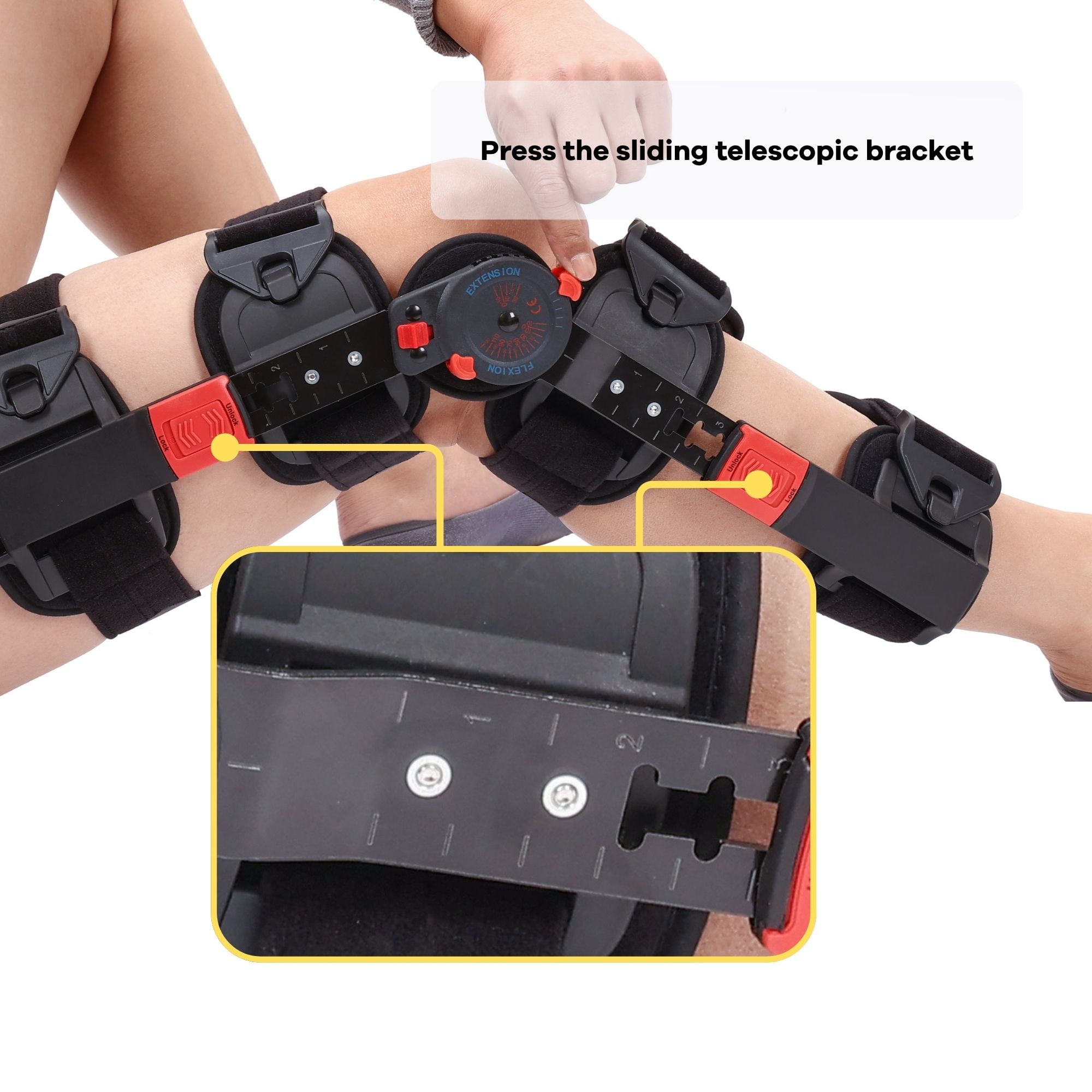 Hinged Knee Brace ROM Adjustable Post Op Knee Support Orthosis Immobilizer Protector for Left Leg and Right Leg, Both Men and Women