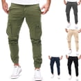 thumbnail image 2 of Pantalones cargo ajustados con múltiples bolsillos y estiramiento alto para hombre, pantalones de chándal con múltiples bolsillos, pantalones de correr informales para trabajo al aire libre de Color s, 2 of 5