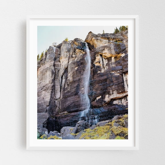 Bridal Veil Falls - Colorado Photography Waterfall Nature Landscape Mountain Scenic Rustic Travel Poster White Framed Wall Art Print 6 x 8 inches